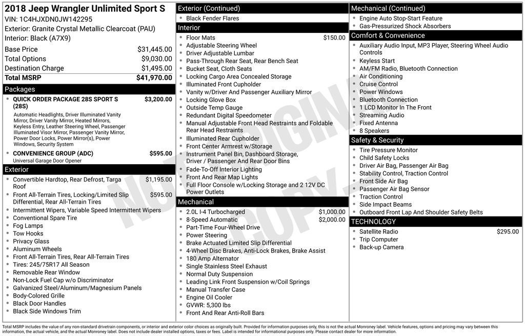 2018 Jeep Wrangler Unlimited Sport S