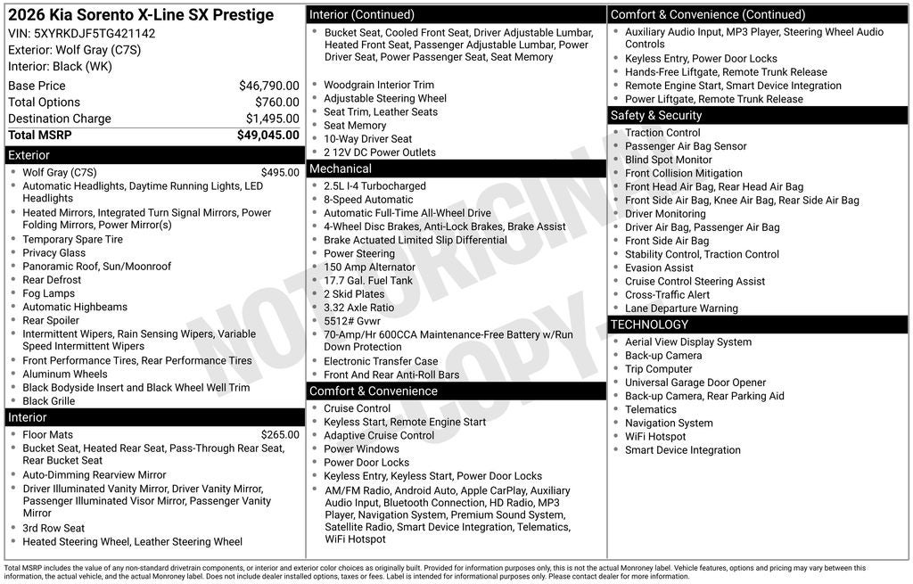 2026 Kia Sorento X-Line SX Prestige