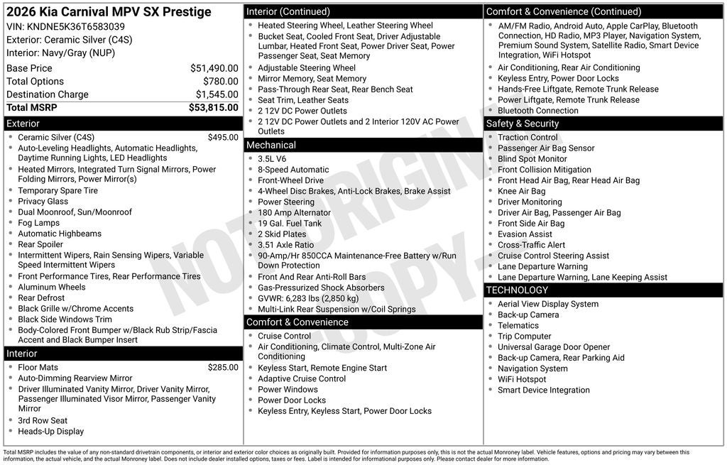 2026 Kia Carnival SX Prestige