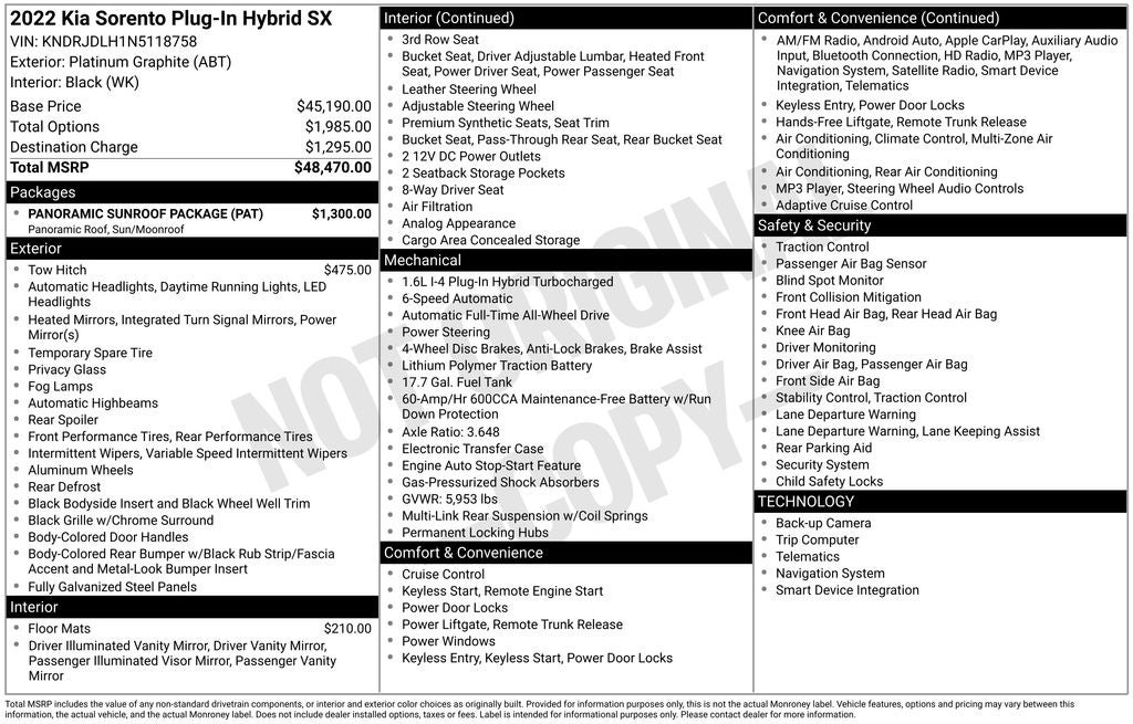 2022 Kia Sorento Plug-In Hybrid SX