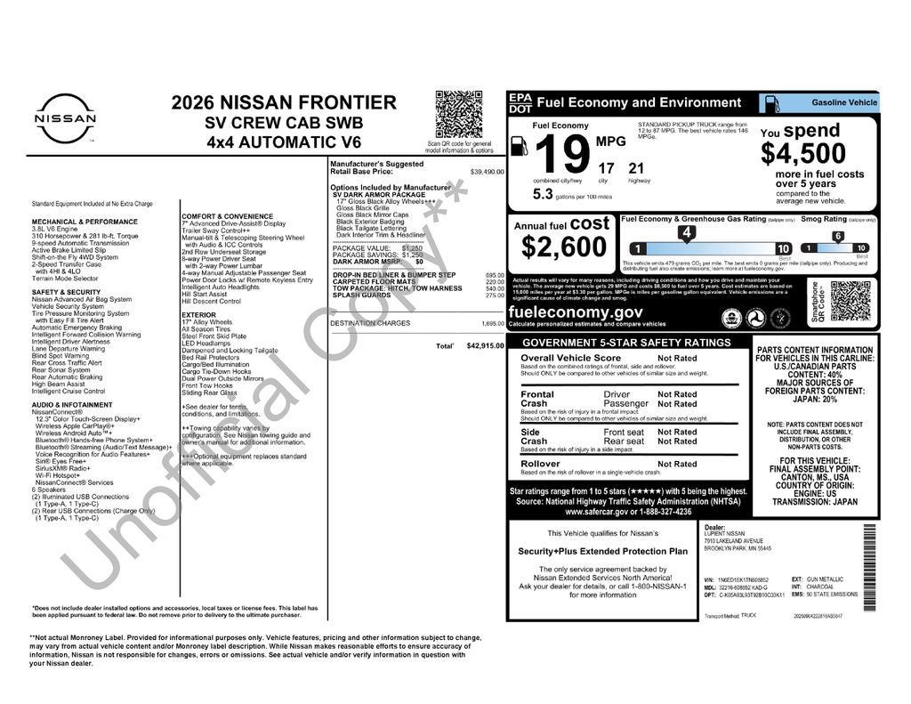 2026 Nissan Frontier SV Dark Armor