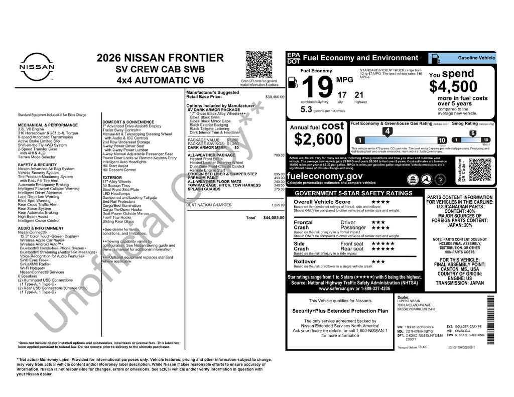 2026 Nissan Frontier SV Dark Armor